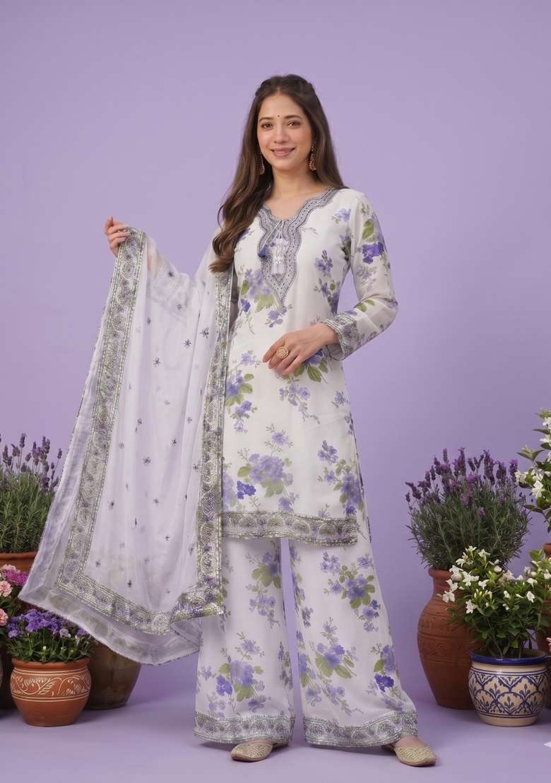 Red Sequin Work Georgette Kurta Set - Indya