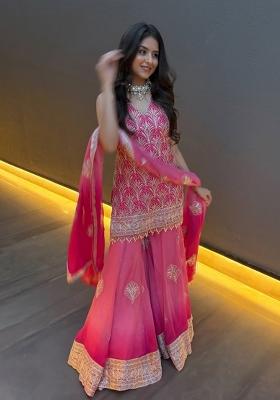 Pink Sequin Work Georgette Kurta Set
