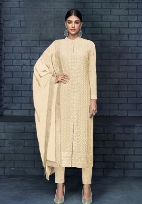 Cream Embroidered Georgette Kurta Set