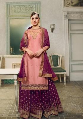 Pink Embroidered Silk Blend Kurta Set