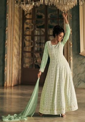 Green Embroidered Georgette Kurta Set
