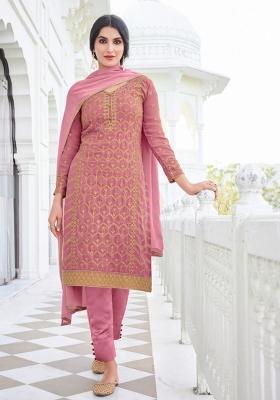 Pink Embroidered Georgette Kurta Set