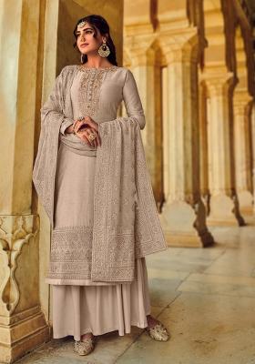 Fawn Embroidered Silk Blend Kurta Set