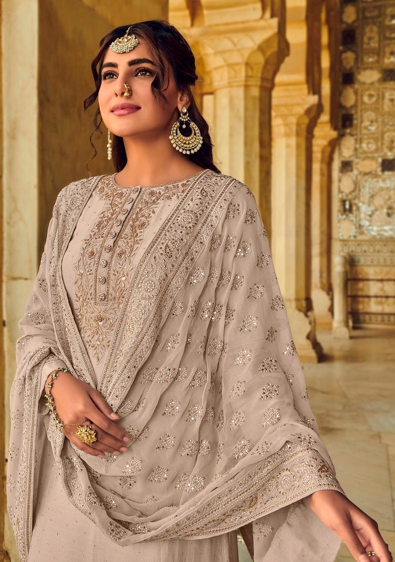 Fawn Embroidered Silk Blend Kurta Set - Indya