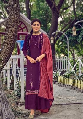 Purple Embroidered Cotton Kurta Set