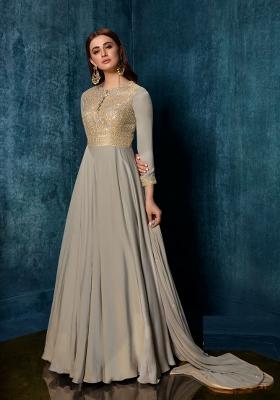 Grey Embroidered Satin Kurta With Dupatta