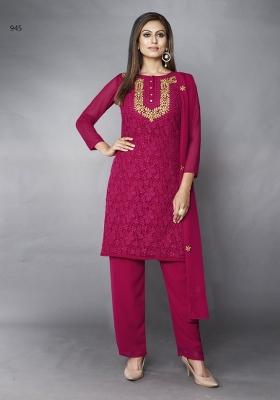 Pink Embroidered Georgette Kurta Set