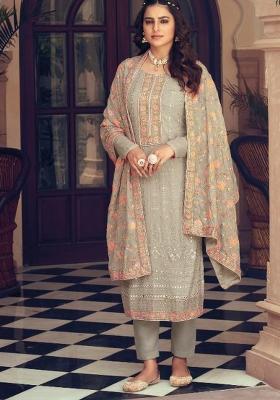 Fawn Embroidered Georgette Kurta Set