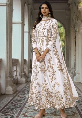 White Embroidered Net Kurta Set