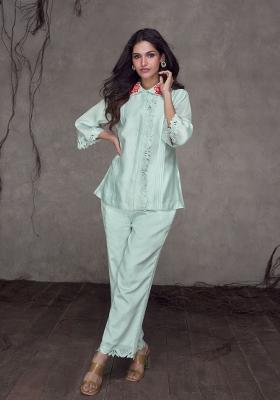 Mint Blue Embroidered Silk Kurta Set