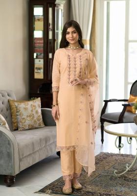 Beige Embroidered Cotton Kurta Set