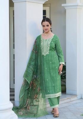 Green Embroidered Cotton Kurta Set