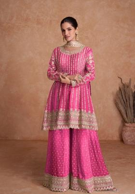 Pink Embroidered Chinon Kurta Set