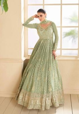 Green Embroidered Silk Kurta With Dupatta