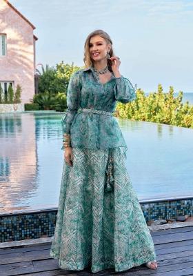 Blue Printed Silk Kurta Set