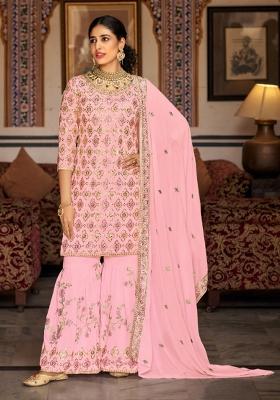 Pink Embroidered Georgette Kurta Set