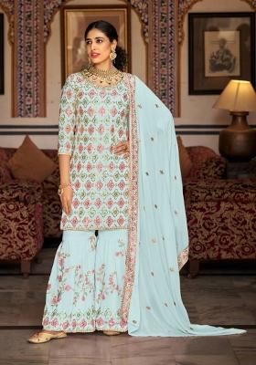 Light Blue Embroidered Georgette Kurta Set