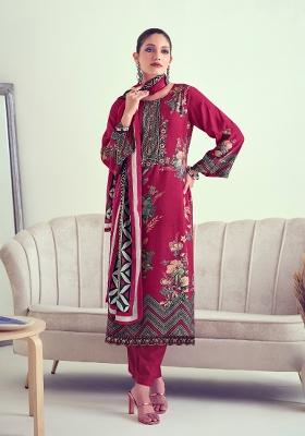 Maroon Embroidered Muslin Kurta Set