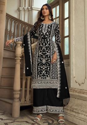 Black Embroidered Net Kurta Set