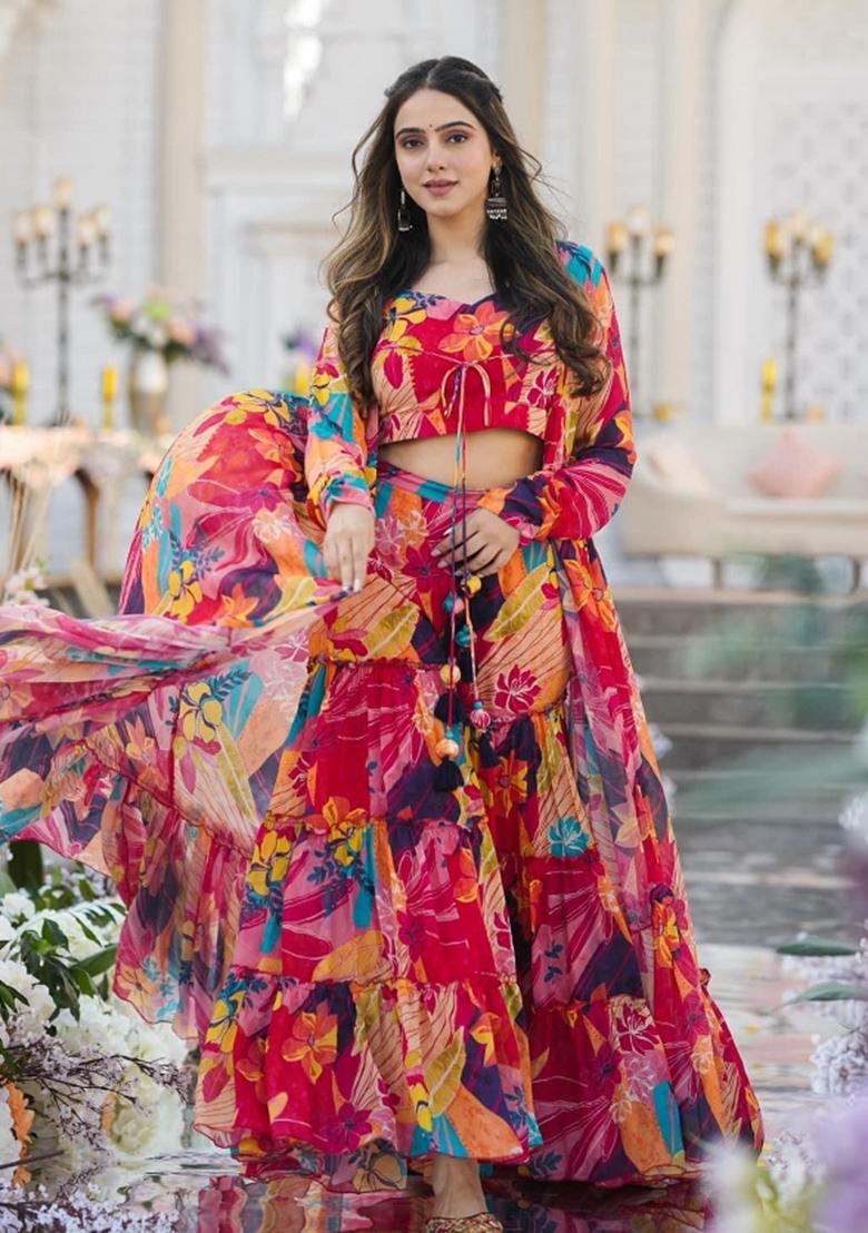Multicolor Printed Chinon Indo Western Suit - Indya