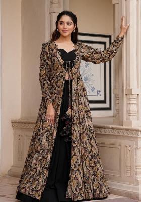 Black Printed Rayon Indo Western Suit