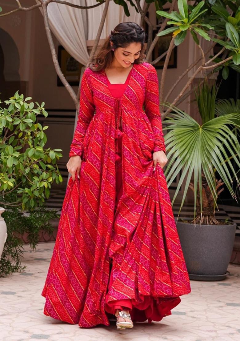 Pink Printed Rayon Indo Western Suit - Indya