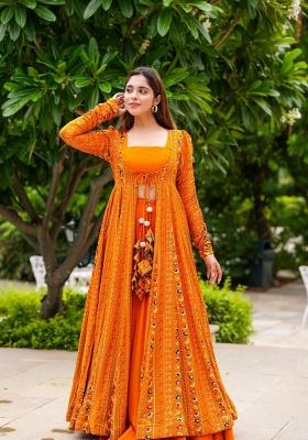 Yellow Printed Rayon Indo Western Suit