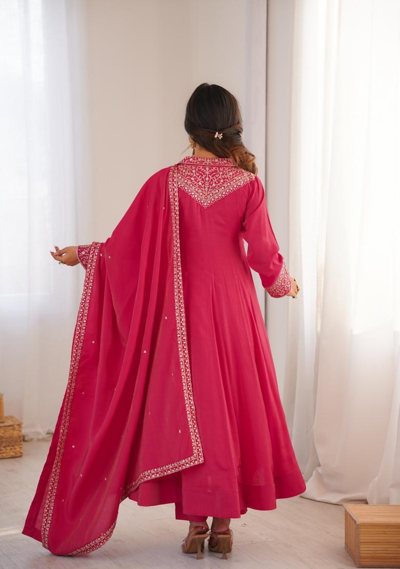 Pink Sequin Work Silk Blend Kurta Set - Indya