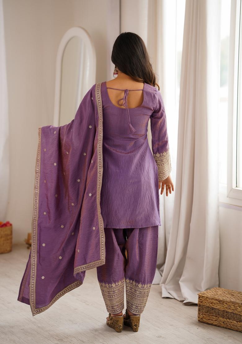 Onion Sequin Work Silk Blend Kurta Set - Indya