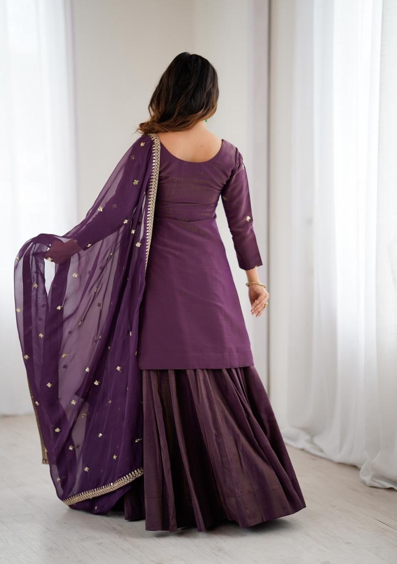 Wine Sequin Work Silk Blend Kurta Set - Indya