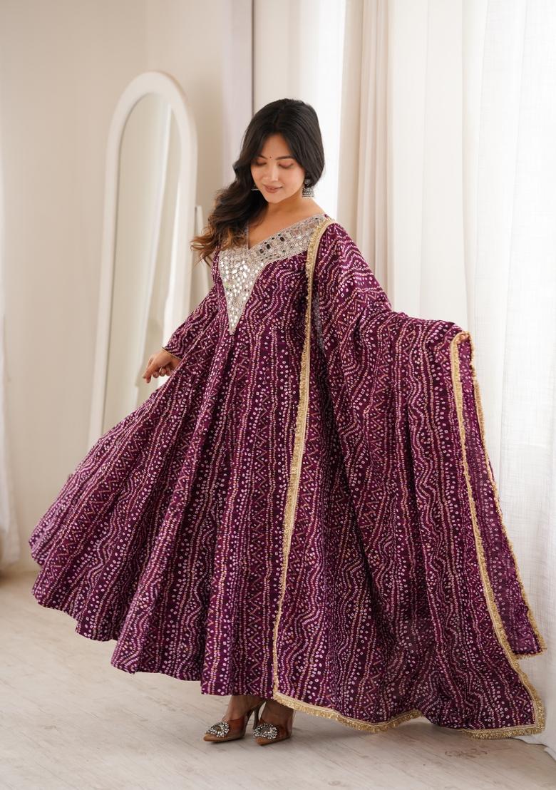 Wine Embroidered Rayon Kurta Set - Indya