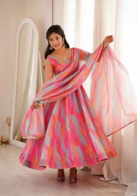 Multicolor Printed Organza Kurta Set
