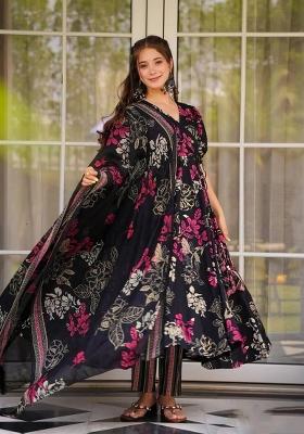 Black Printed Muslin Kurta Set