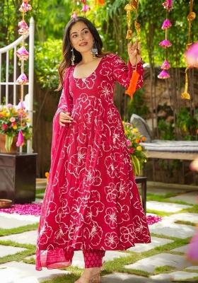 Pink Printed Muslin Kurta Set