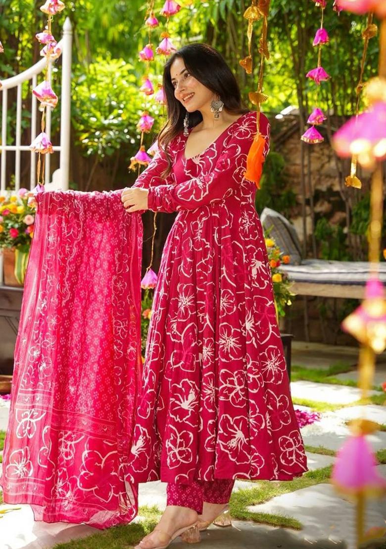 Pink Printed Muslin Kurta Set - Indya