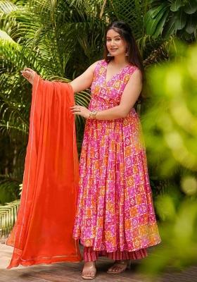 Pink Printed Muslin Kurta Set