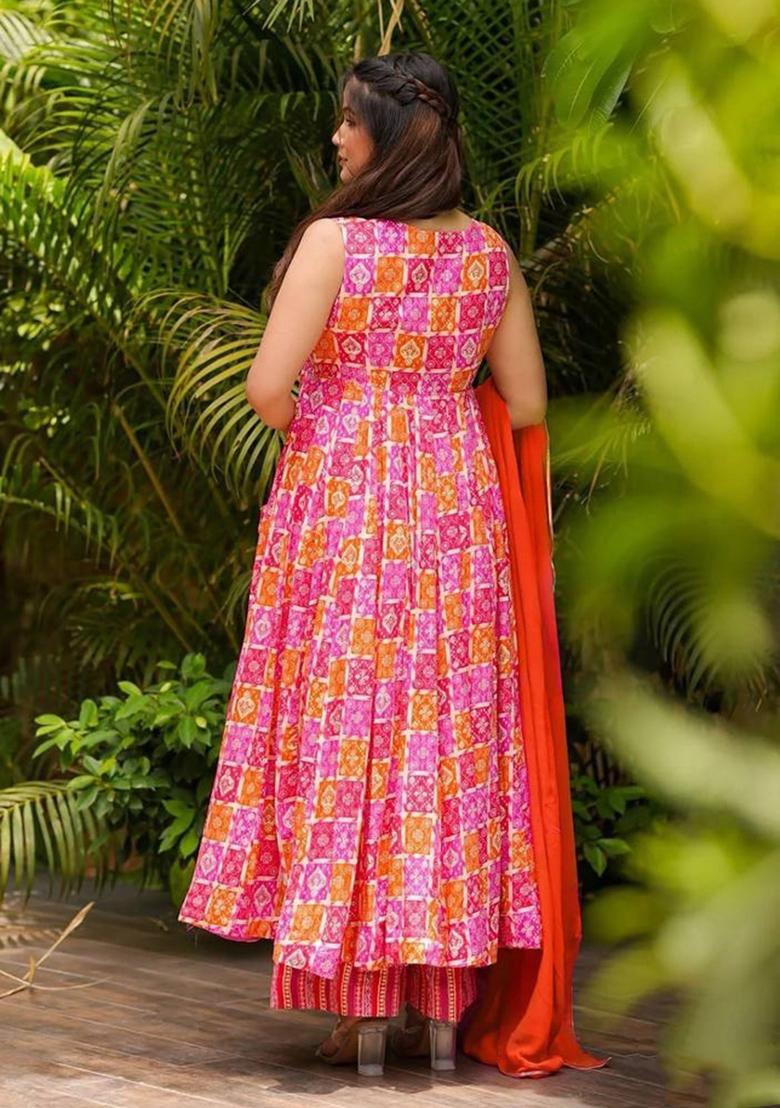 Pink Printed Muslin Kurta Set - Indya