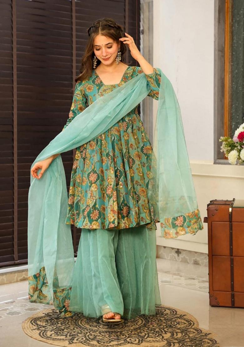 Rama Printed Silk Blend Kurta Set - Indya
