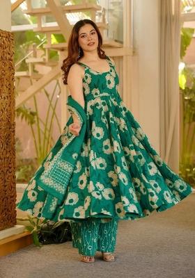 Green Printed Muslin Kurta Set