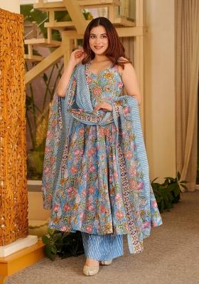 Grey Printed Muslin Kurta Set