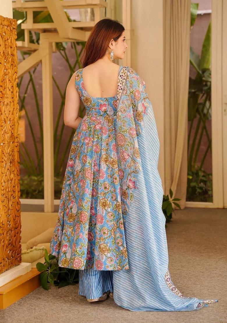 Grey Printed Muslin Kurta Set - Indya