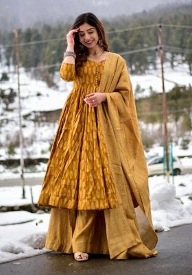 Yellow Printed Muslin Kurta Set