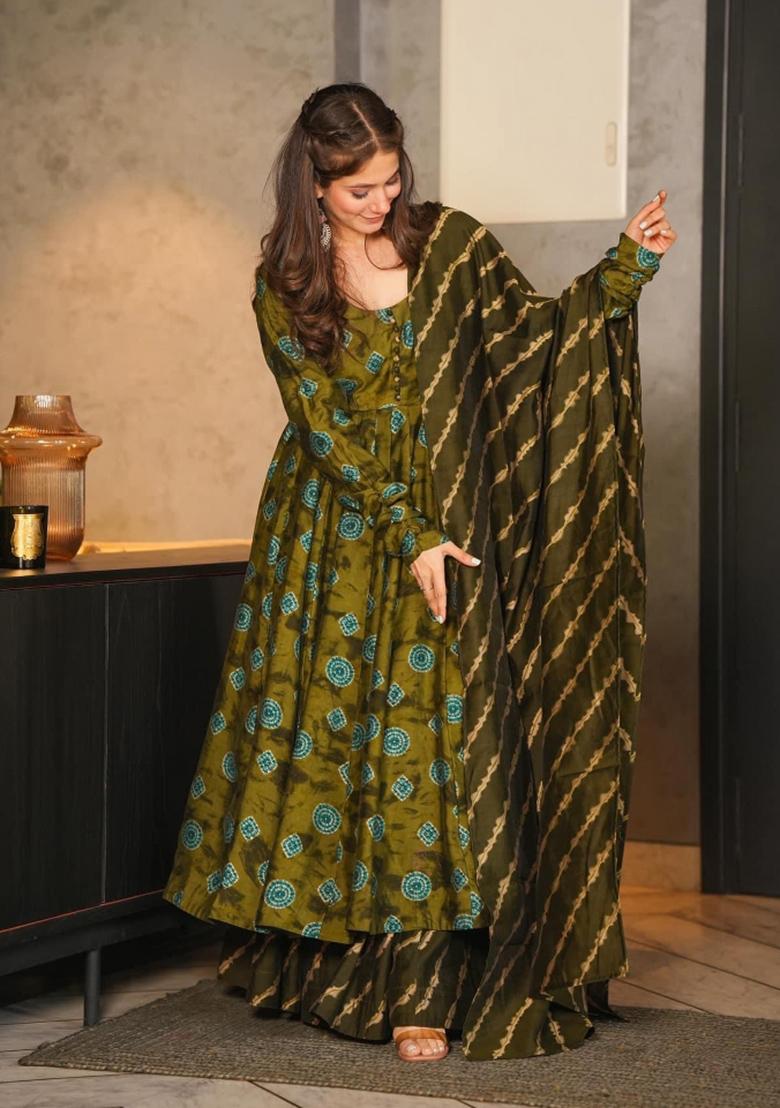 Mehendi Printed Muslin Kurta Set - Indya