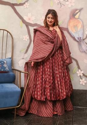 Maroon Printed Muslin Kurta Set