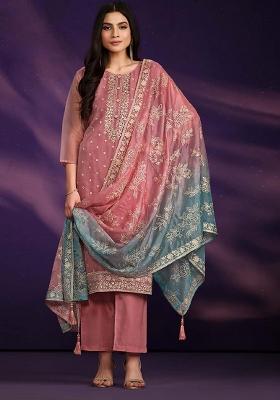 Pink Embroidered Organza Kurta Set