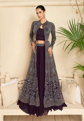 Purple Embroidered Georgette Kurta Set