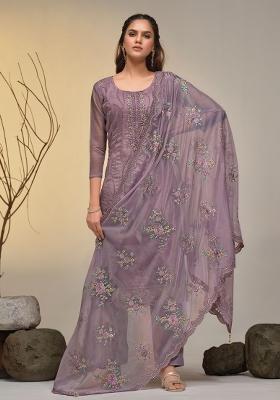 Mauve Embroidered Organza Kurta Set