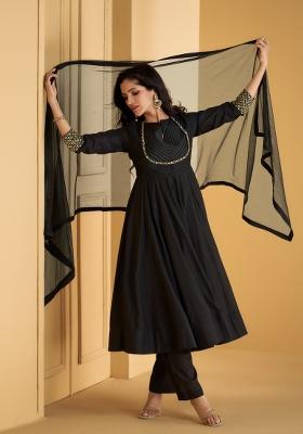 Black Embroidered Silk Kurta Set