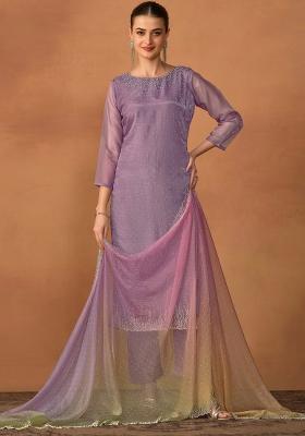 Lavender Embroidered Organza Kurta Set