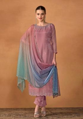 Mauve Embroidered Organza Kurta Set